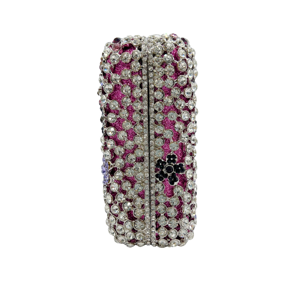 Túi clutch dạ hội đính đá kim cương hoa khoét lỗ, túi xách tay Crystal Clutch — Màu tím, Màu vàng kim, Màu bạc, Màu đen chi tiết 3