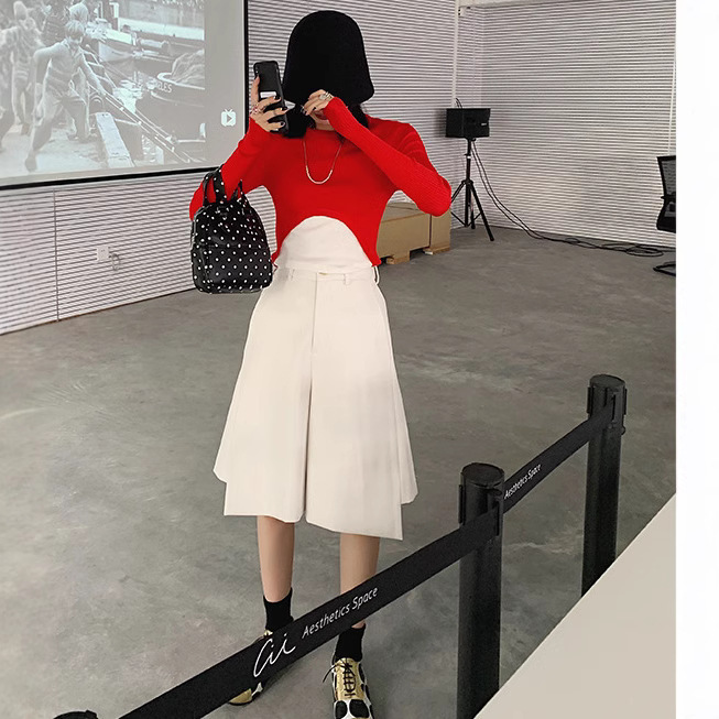 [in stock] MONA Leather Shorts Women's Straight Loose Autumn and Winter New High Waist Slimming Versatile Vintage Pants