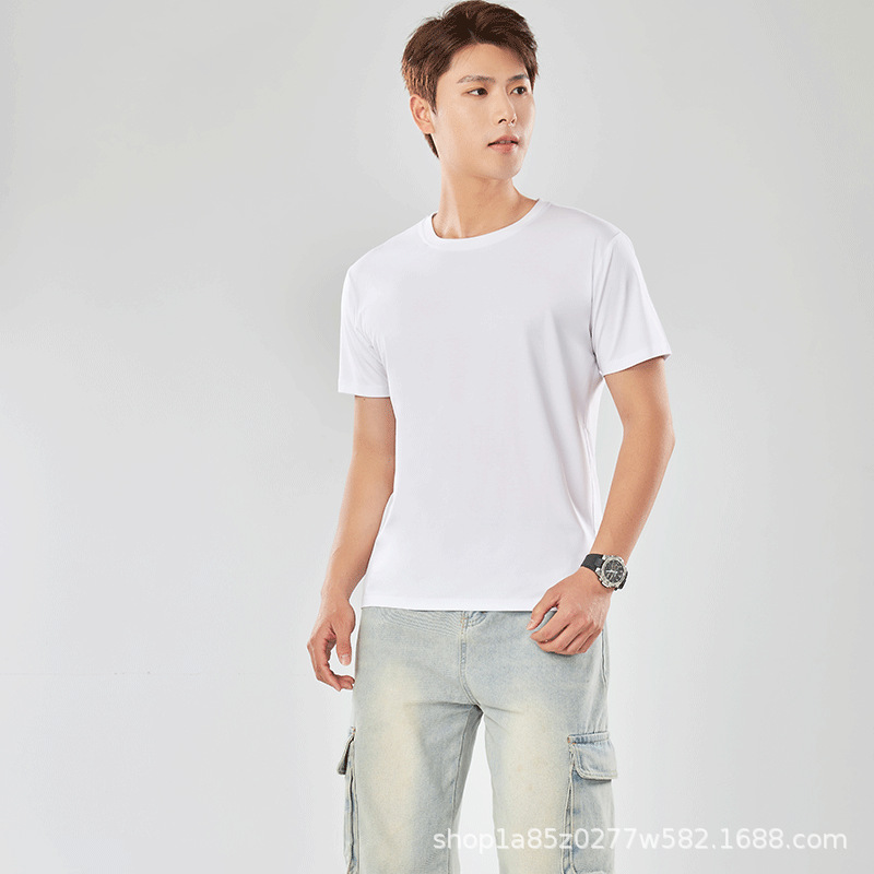 Verano nuevo estilo Solona manga corta camiseta con sensación de hielo para hombre camisa cultural camisa publicitaria de color sólido cuello redondo suelto ropa de trabajo impresión