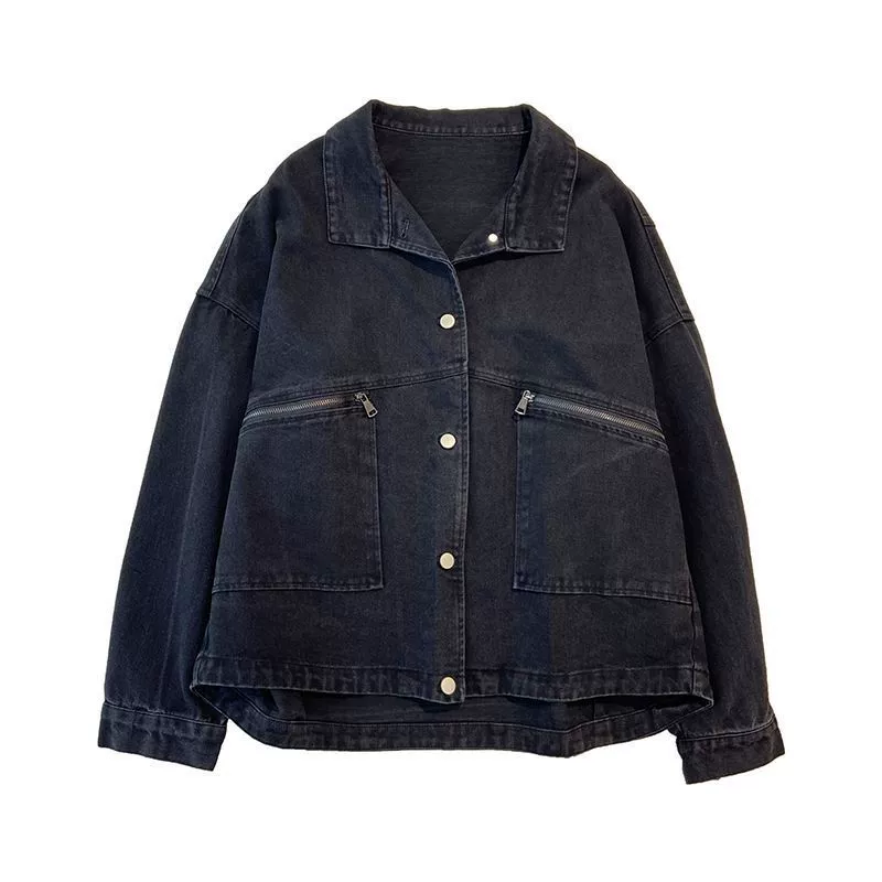 Denim jacket with zipper, loose fit