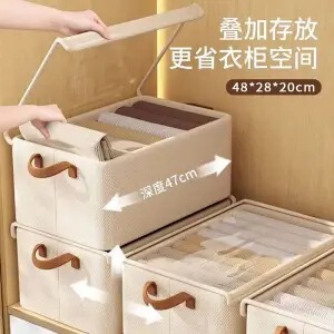 带盖衣服收纳箱家用衣柜分层整理盒布艺放衣物裤子钢架折叠储物盒|undefined
