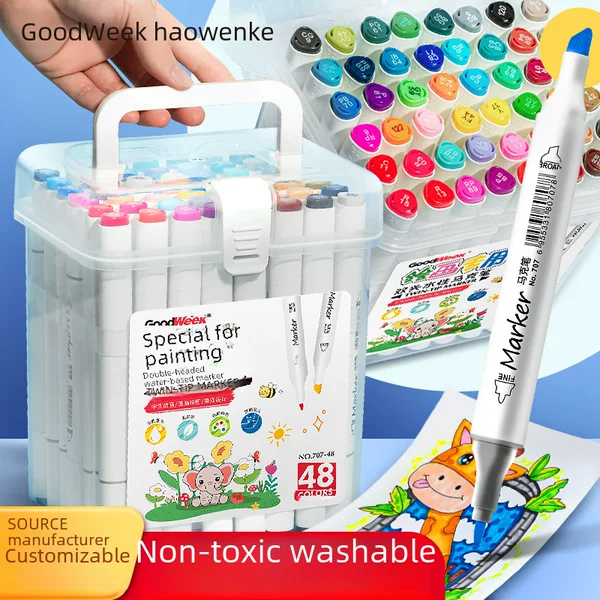 Good Wenke Double Head Marker suit 48 Color Watercolor Pen Children Color Pen Student Stationery Color Pen Marker