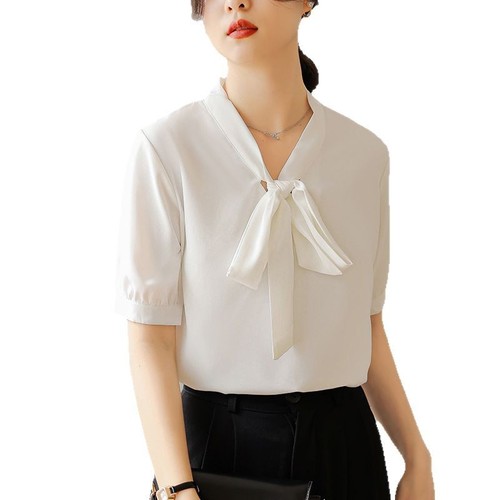 Leisure Lead Design Women's Short Sleeve Shirt 2025 Summer New Drop Waist Slimming Simple Commute White Collared Shirt