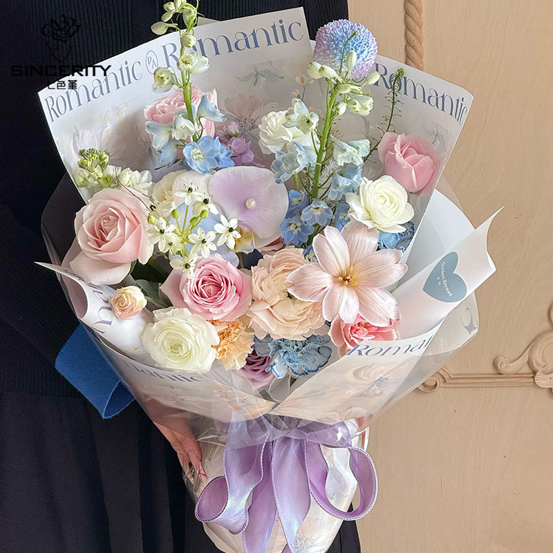 Siete colores de papel de embalaje de flores de flores de flores de flores de regalo de alto nivel de materiales de embalaje de mano de papel de embalaje