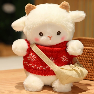 Gift for Girls Mini — Oyuncaq yastıqlar - red-snowflake-sweater-khaki-bag-21cm