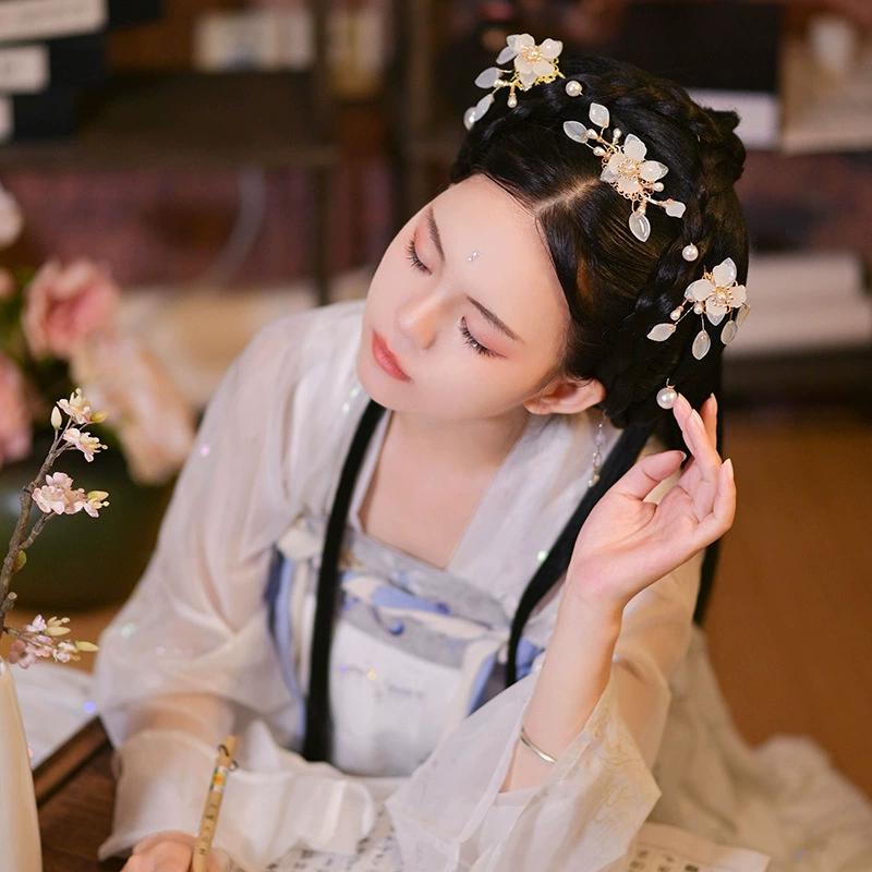 Набор для причёски Hanfu — цветочные шпильки и гребни (GZ1004/GZ145/GZ412), винтажный стиль, 56–60 г