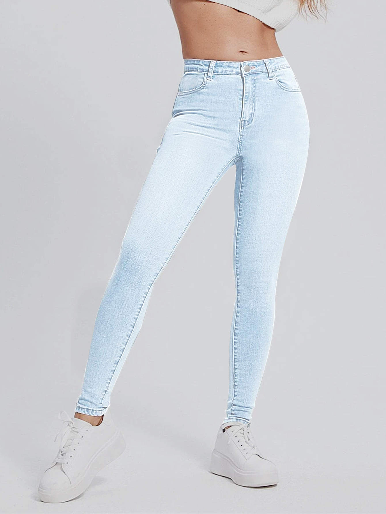 Jeans Ajustados de Tiro Alto para Mujer de Mezclilla de Algodón Elásticos para Uso Diario