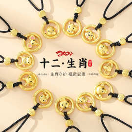 原创十二生肖萌马项链女925纯银本命年新中式马年编织黑绳项饰潮