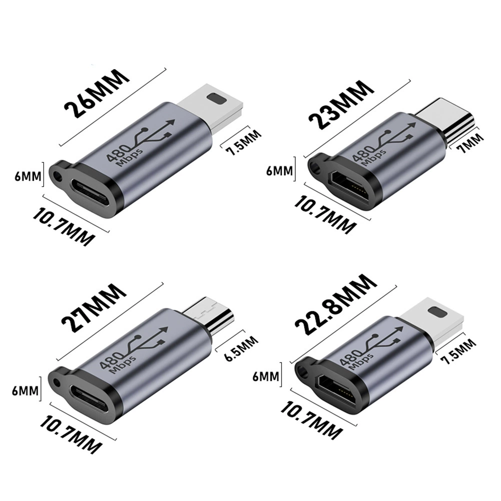 Алюминиевый сплав адаптер 2-в-1 Type-C к MicroUSB MiniUSB для зарядки данных Android телефона
