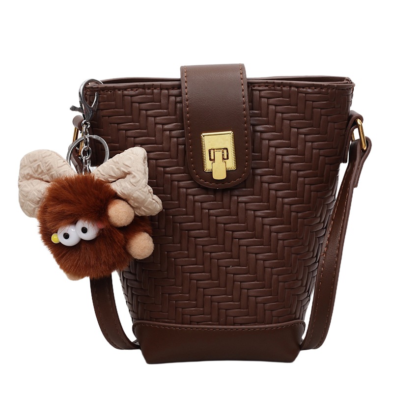 Bolsa de cubo de tejido coreano simple para mujeres 2025, otoño y invierno, nueva moda, bolso de hombro, bolso de moda casual, bolso de mochila