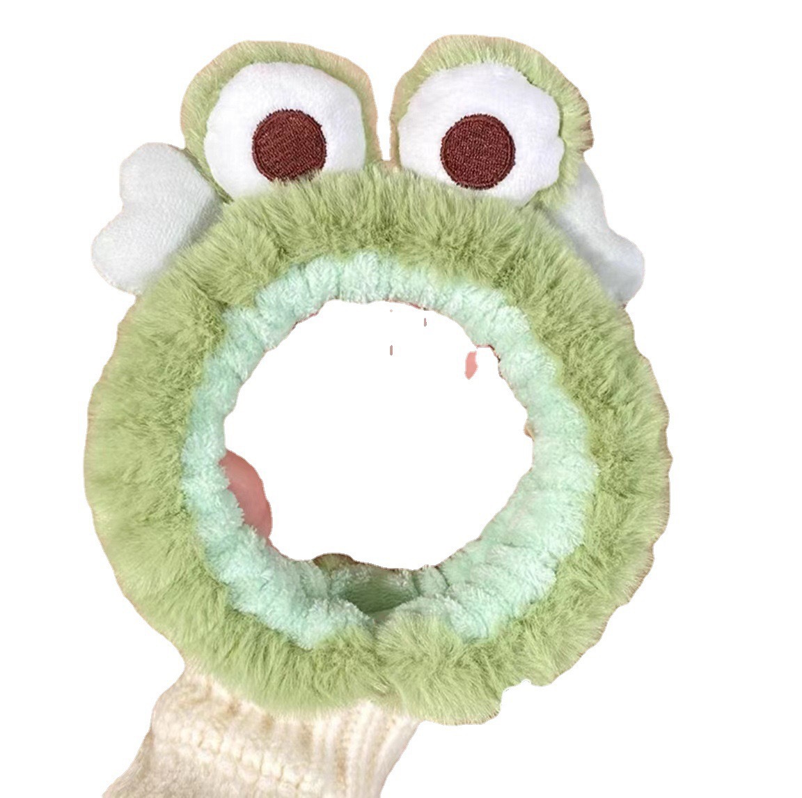 Caricatura verde rana correa de cabello mujer nuevo lindo gran ojo correa de cabello lavar la cara correa de cabello máscara de Navidad tocado