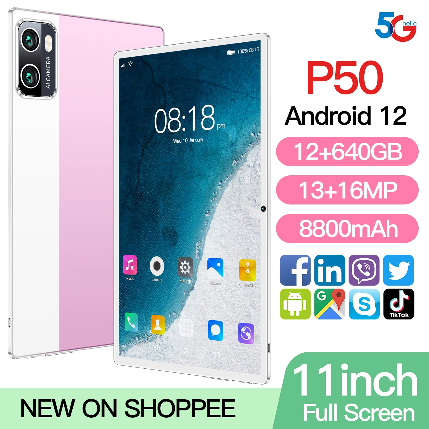 Планшет (P50) Android 10,1″, Google English версия, съёмный межрегиональный SIM‑слот, модель 2024