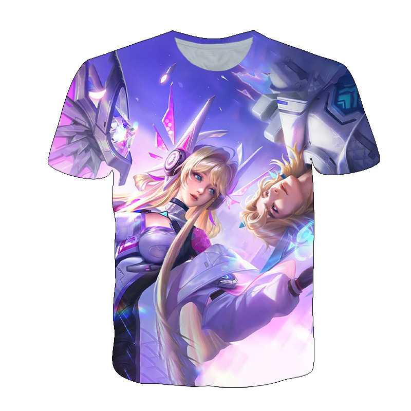 Camiseta de manga corta con estampado digital bidimensional de verano 3d verano para adolescentes y niños juego de gloria para hombres