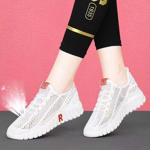 Hollow Mesh Sports Shoes Women's White Shoes Spring, Summer and Autumn  New Breathable Mesh Shoes Casual Shoes Light Soft Sole