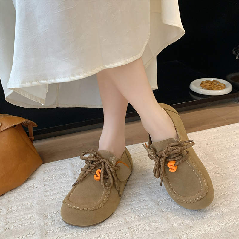 大头系带一脚蹬袋鼠鞋软底单鞋女2025年早秋新款串珠复古勃肯鞋女|undefined