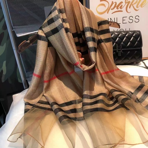 Classic Plaid Scarf Women's Summer Lightweight Imitation Silk Wool Shawl British All-match Chiffon Scarf High-end Mulberry Silk Necktie