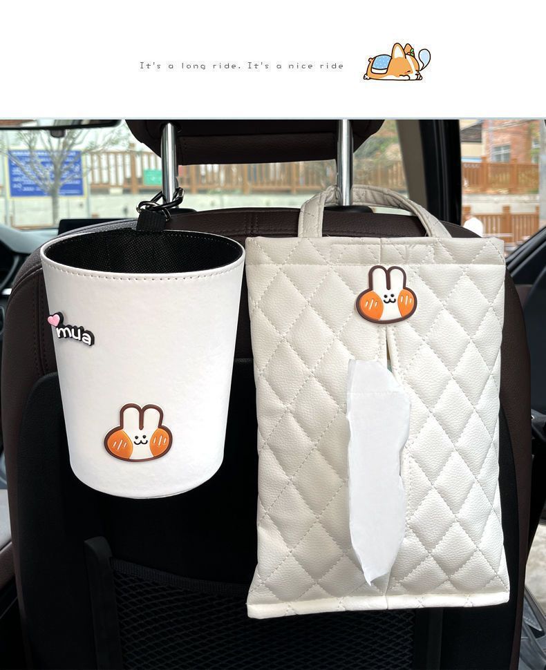 Car tissue box trash can two-in-one creative cute car seat armrest box front hanging tissue box female