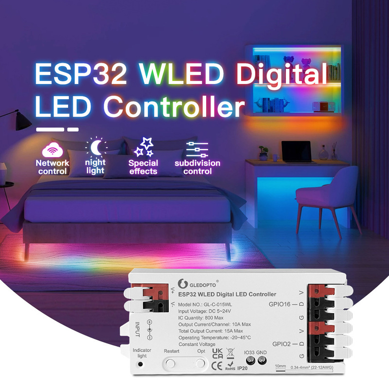 GLEDOPTO WLED ESP32 magic color RGB RGBW controller new simple wiring DIY lighting 100