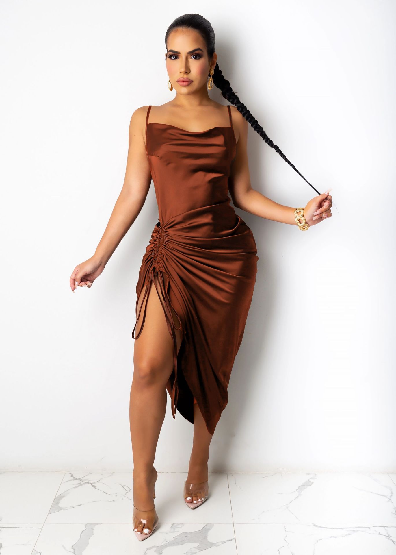 new fashion sexy backless lace-up slit pleated sling long skirt NSMI26094