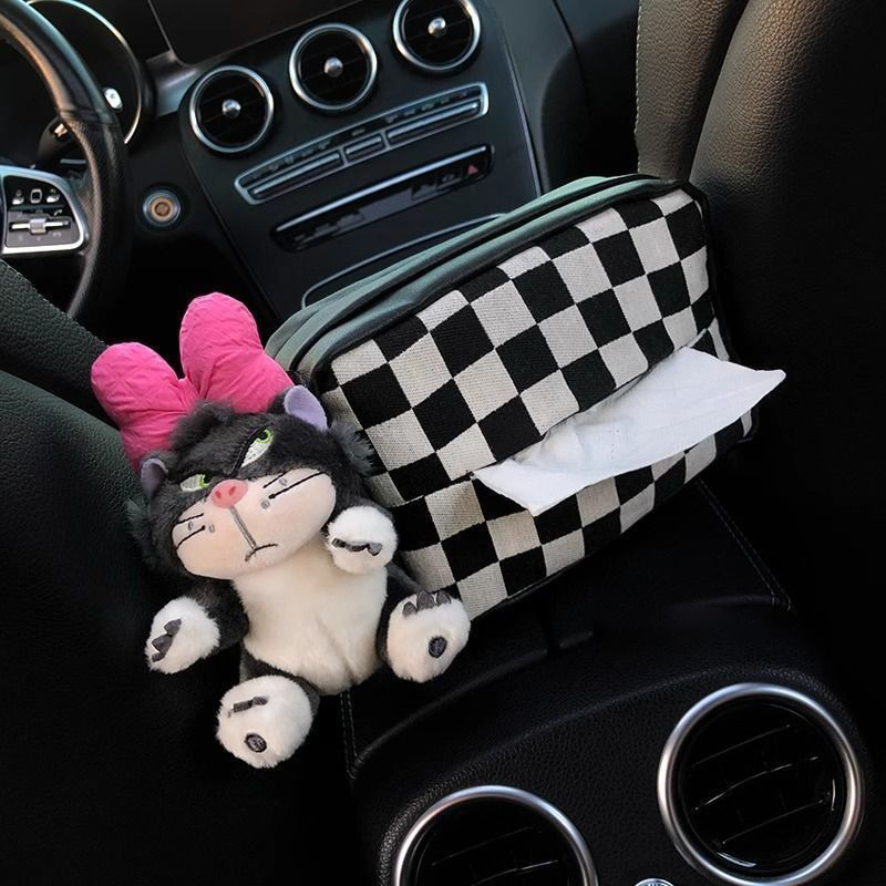 Nuevo Lucifer gato coche caja de toallas para tirar lindo reposabrazos decoración interior del automóvil caja de extracción colgante para automóviles