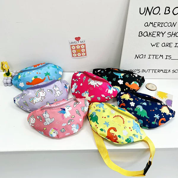 New Children's Waist Bag Cute Unicorn Girl Shoulder Bag Children's Chest Bag Cartoon Dinosaur Crossbody Bag for Boys and Girls