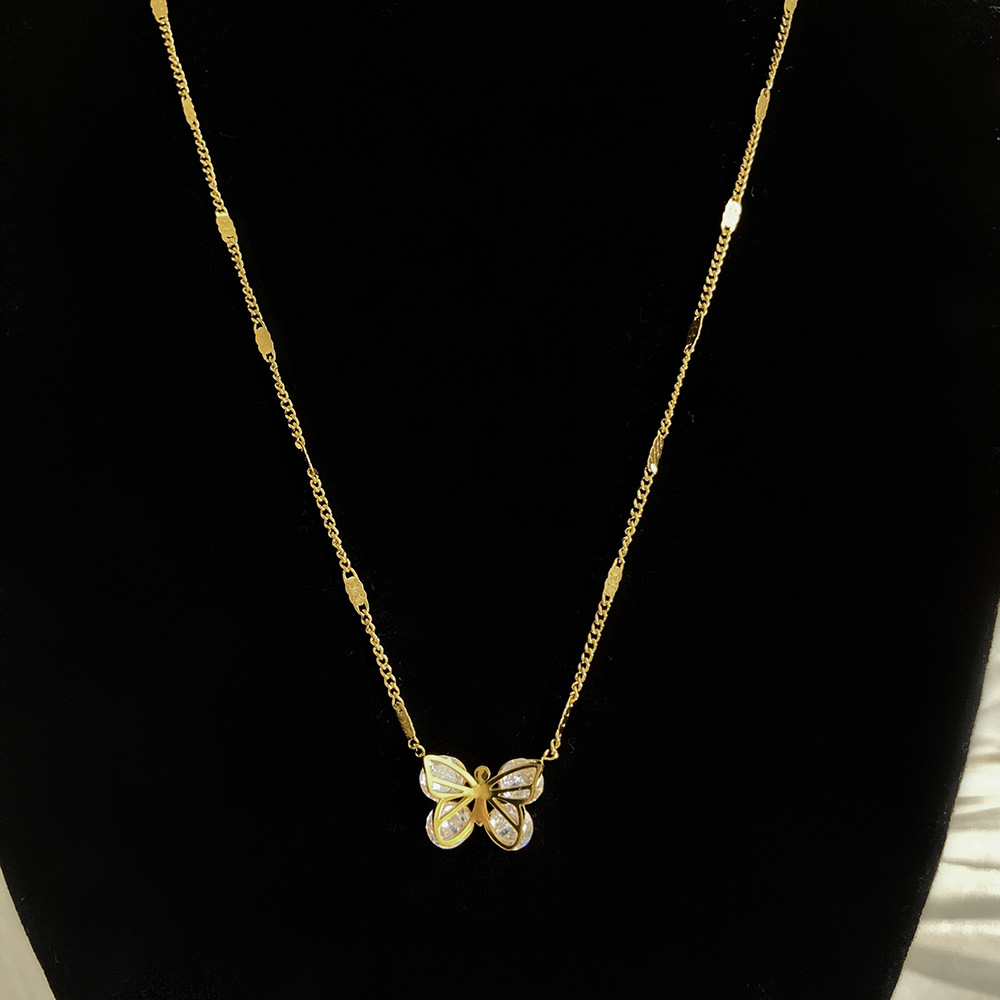 Sweet Simple Style Butterfly Titanium Steel Plating Inlay Rhinestones Necklace display picture 4