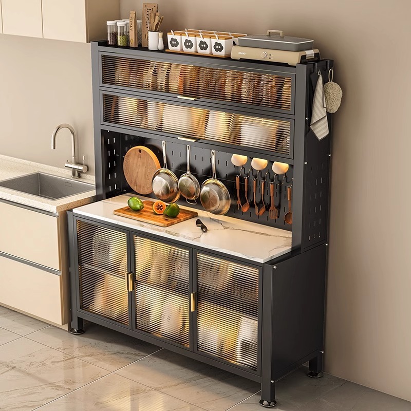 Kitchen Storage Rack Floor-Standing Multi-Layer Rock Board Sideboard Cabinet Storage Cabinet Multi-Functional Wall-Side Integrated Cupboard Cabinet