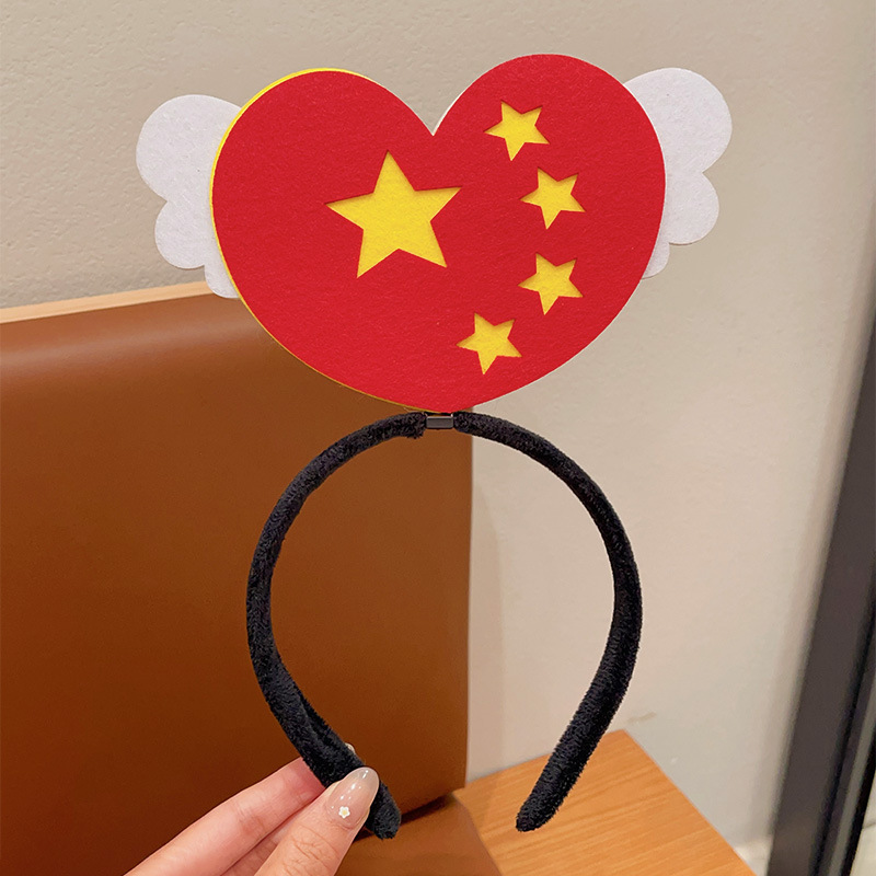 国庆节儿童五星红旗发箍女孩节日发饰不伤发中国红十一装扮头箍新|undefined