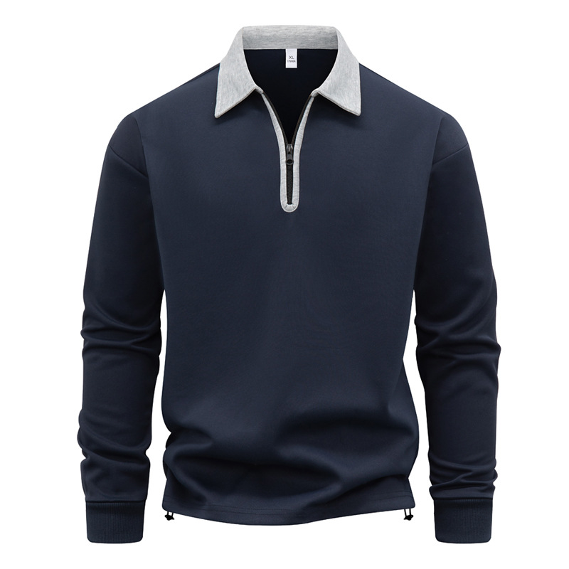 Men's Autumn Fashion Long-Sleeve Hoodie | Korean-Style Turn-Down Collar Pullover Sweatshirt | Lightweight Fleece Lining (Black/Navy/Beige/Gray)_viptrois.com