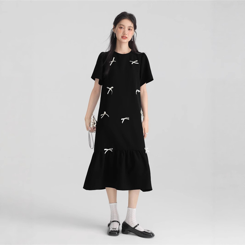 60017 # French Slim Black Dress Women's Summer A-Line Skirt Plus Size Fat mm Hepburn Style Slim Long Skirt 60017 # French Slim Black Dress Women's Summer A-Line Skirt Plus Size Fat mm Hepburn Style Slim Long Skirt