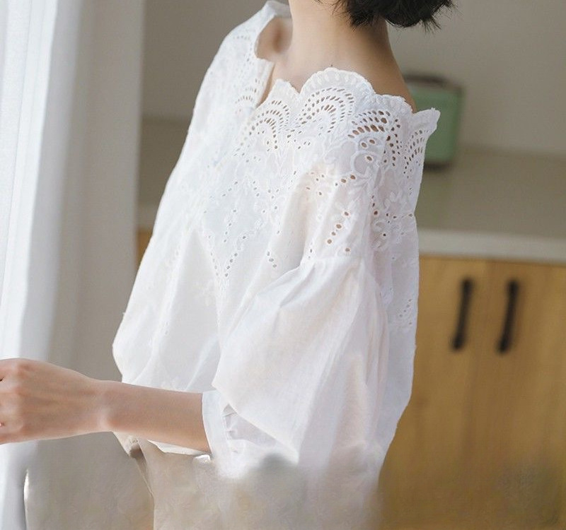 White Shirt Women's Summer Short-Sleeved One-Shoulder Student Korean Style Loose Off-Shoulder Top Shirt Women's Design Niche V