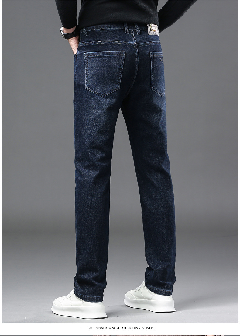 Men's Winter Thickened Jeans Cotton Elastic Straight Leg Trousers_voghion.com