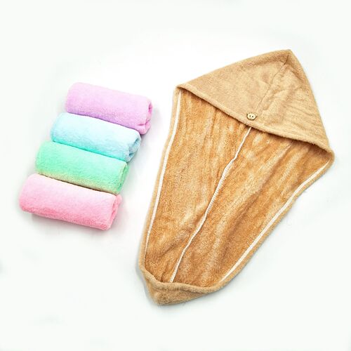 Household plain cartoon water-absorbent quick-drying hair towel double-layer coral velvet shower cap dry hair cap for women thickened and super strong