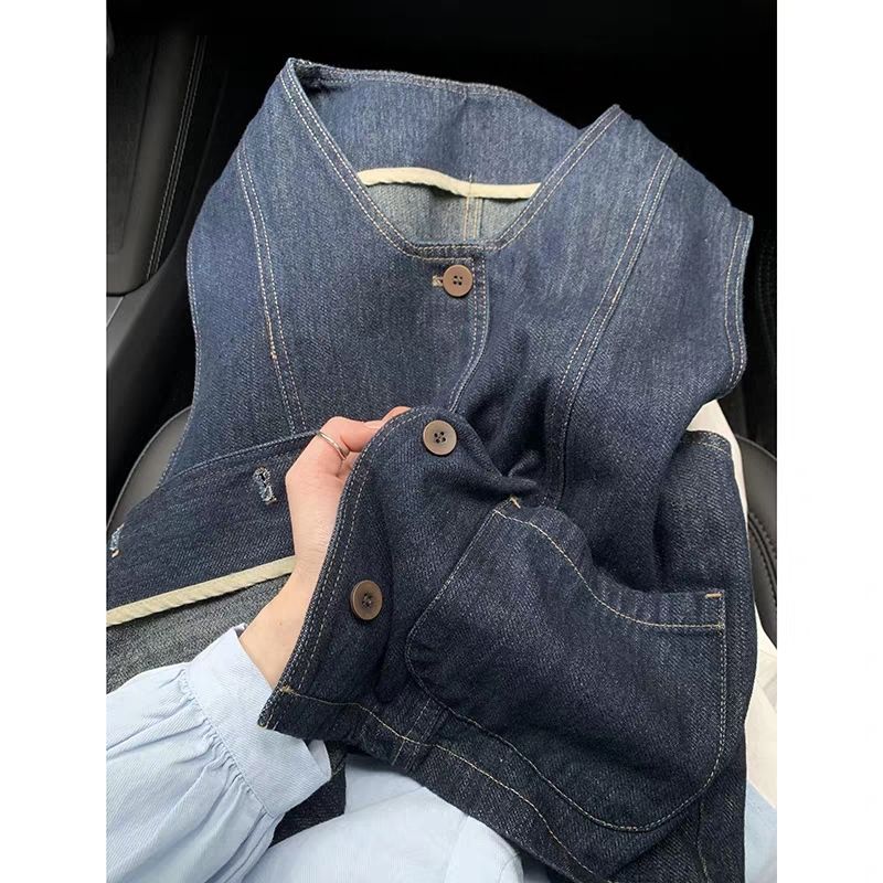 2025 Summer Retro Atmosphere Layered Outer Vest Sleeveless Vest Jacket Petite Denim Vest for Women