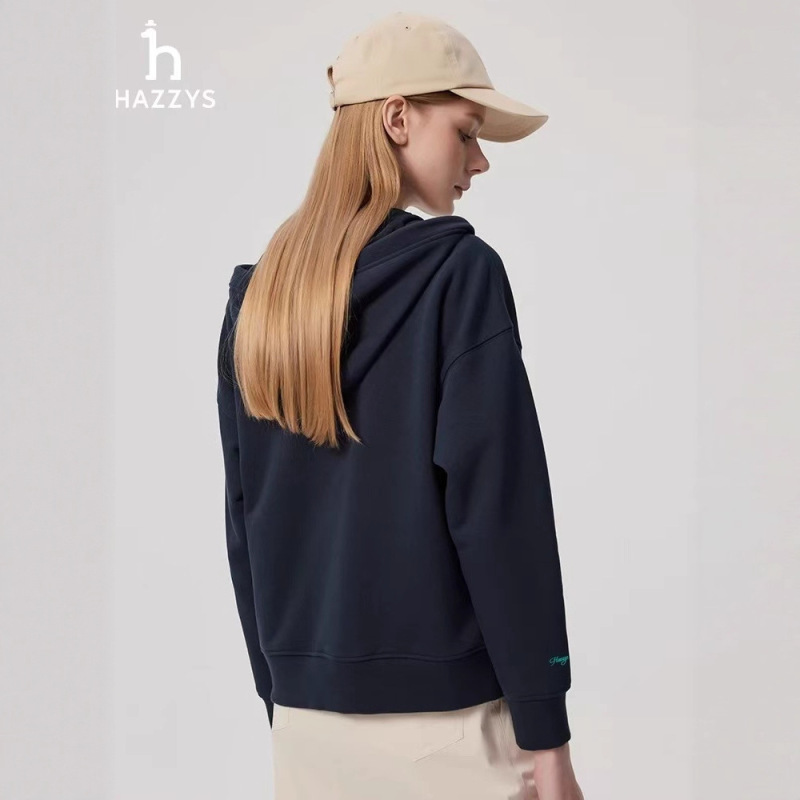 跨境 Hazzys哈吉斯连帽拉链开襟休闲卫衣外套女士运动上衣|undefined