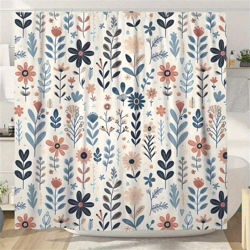 Cross-Border Shower Curtain Rustic Pastoral Style Wildflower Pattern Digital Printing Bathroom Toilet Waterproof and Mildew-Proof Partition Curtain