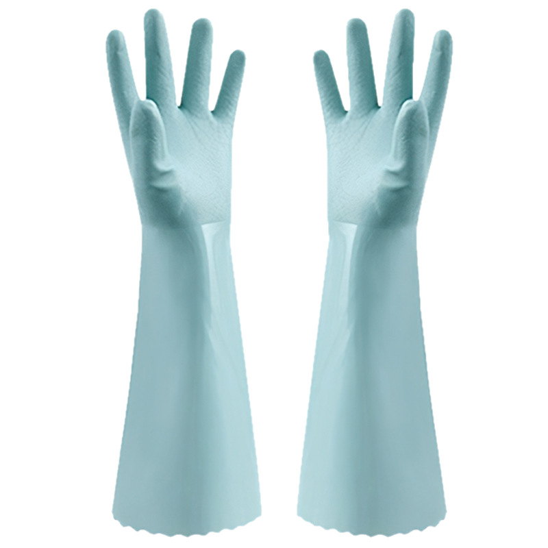 Guantes cálidos de lana de cuero con lana de PVC grueso lavado de ropa de cocina lavavajillas impermeable a la limpieza