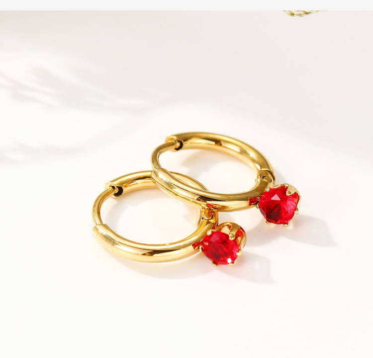 Zircon Inlay Material Earrings Classification 1 Pair Quantity PVD Coated 18K Gold Real Gold Plated Circle 304 Stainless Steel Fashion Waterproof Non Tarnish Earrings