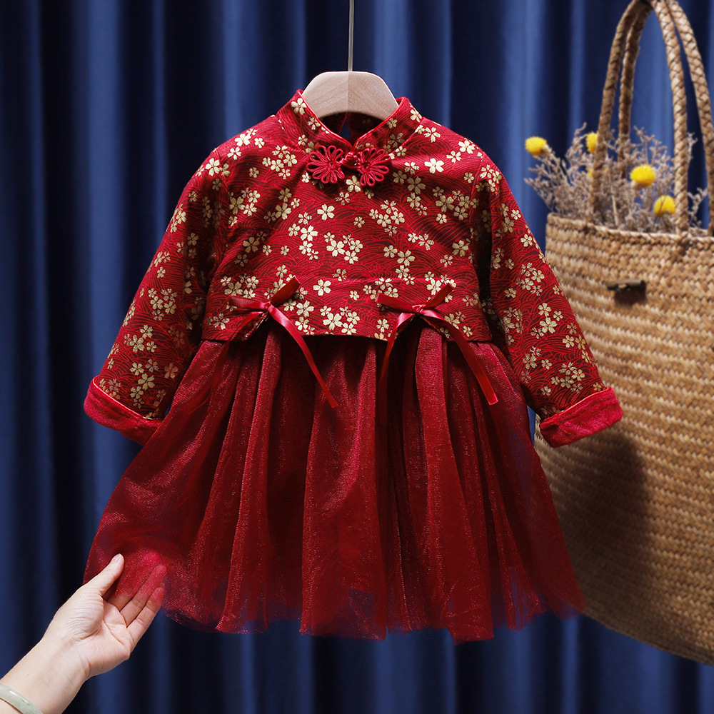 2024 invierno nuevo vestido de niña estilo chino Hanfu niños más terciopelo vestido de año nuevo chino vestido de cheongsam falda image 9