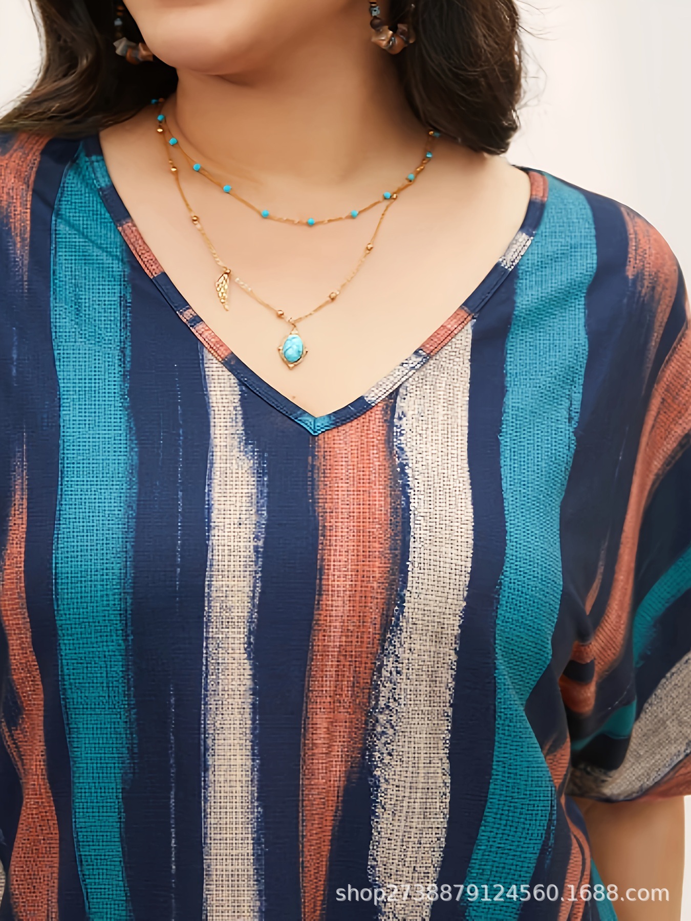 Europa y los Estados Unidos transfronterizos camisetas de tamaño grande para mujeres 2026 verano nuevo Amazon impresión casual suelta v-collar chaqueta de mujer