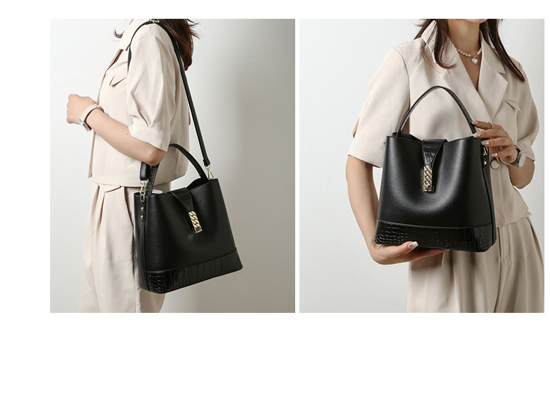 656g Weight Polyester Lining Material Lock clasp Closure Type Single Shoulder Strap Strap Type Crossbody Bag Bags Type Daily Occasion Pu Leather Material Solid Color Pattern All Seasons Season Women'S Gender Fashion Style Bucket Shape Medium Size Women's Medium Pu Leather Solid Color Fashion Bucket Lock Clasp Crossbody Bag 6
