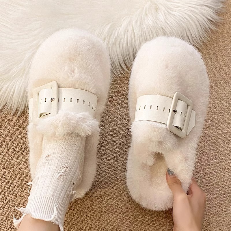 Zapatillas de pelo rojo de Internet explosivas mujeres otoño e invierno 2024 nuevo fondo blando moda Fondo grueso para mantener el calor en casa Baotou Cotton Tower