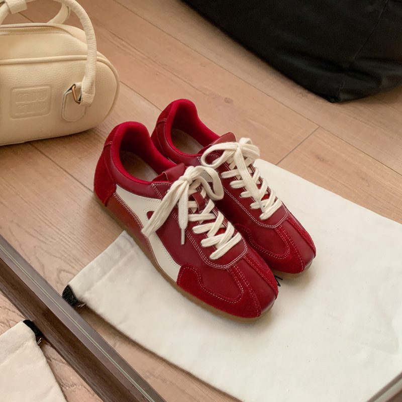 In Stock~ Red Hidden Heel Sheepskin German Training Shoes for Women, 2026 Spring New Retro Versatile Sneakers In Stock~ Red Hidden Heel Sheepskin German Training Shoes for Women, 2026 Spring New Retro Versatile Sneakers