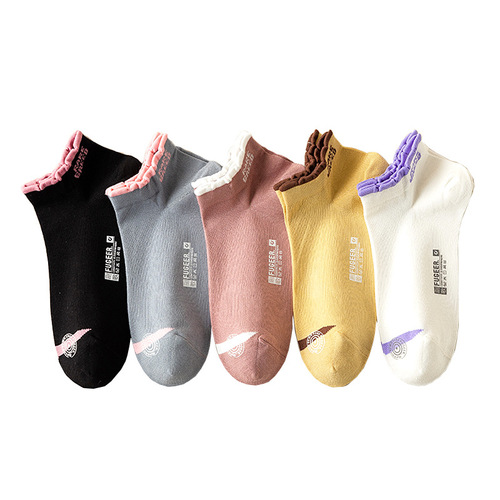 Lyrical edge fashionable women's boat socks, spring and summer women's socks, combed cotton short socks for women and girls, thin shallow mouth women's socks