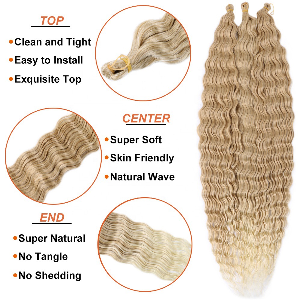 Peluca de Fibra Sintética, Cabello con Ondas Profundas, Ondas Grandes, 30 Pulgadas, 120g, Fábrica de Cabello de Crochet Xuchang