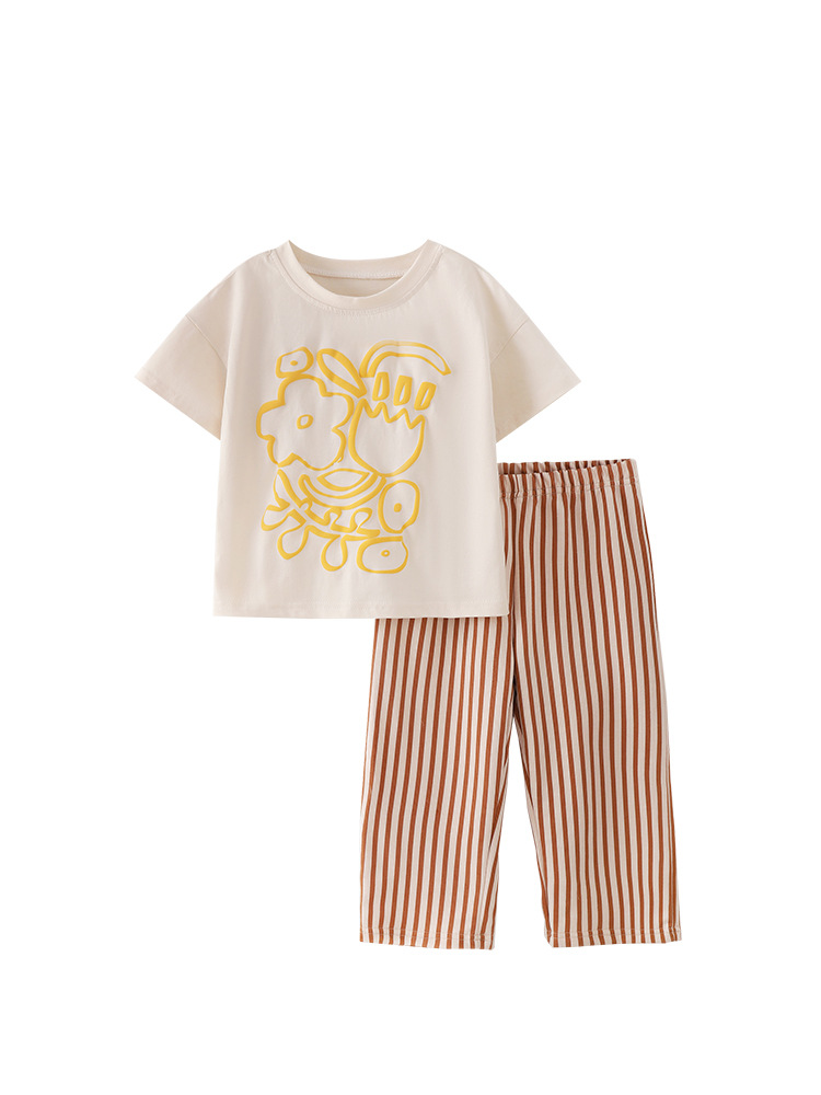 Malwee transfronterizo niñas dos piezas set de verano nuevo lindo set de niñas europeas y americanas niños de cuello redondo mangas cortas