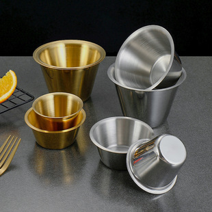 304 Flat-Side Sauce Cup Stainless Steel Korean Barbecue Seasoning Dish Round Snack Tomato Sauce Cup Western Food Sauce Cup