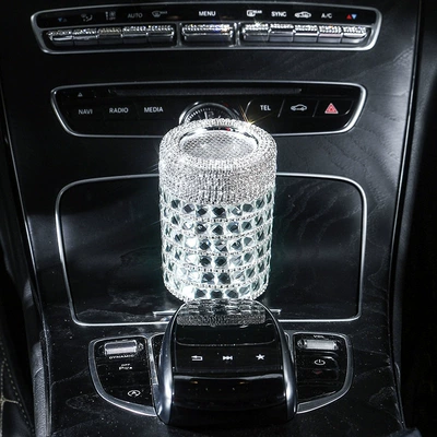 Car Diamond ashtray New Creative led luminous men and women car air outlet hanging decoration luxury ashtray (Car ashtray) - silver-diamond