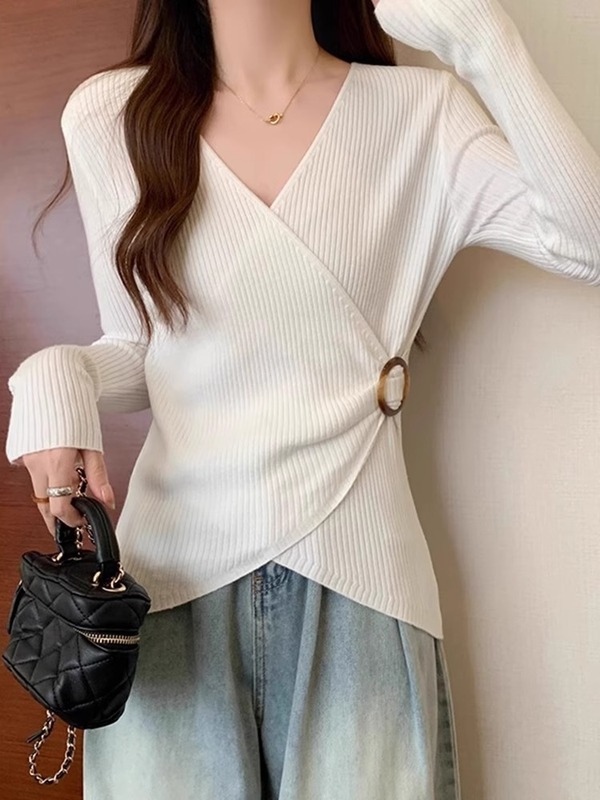 【睛雅服饰】法式v领针织衫女夏季2025新款修身毛衣显瘦内搭上衣|undefined