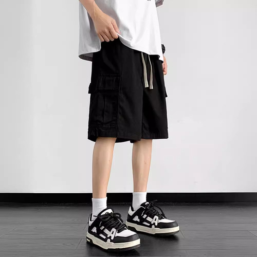 Men's Summer Trend American Military Green Work Pants Slim Fit Loose Five-Pocket Straight Leg Pure Cotton Casual Pants